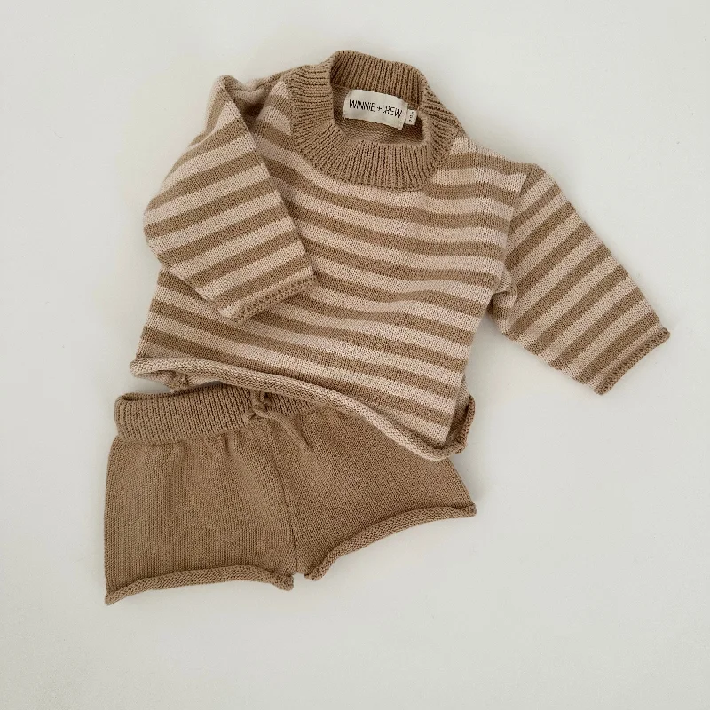 Bowie Knit Set in Beige Stripes