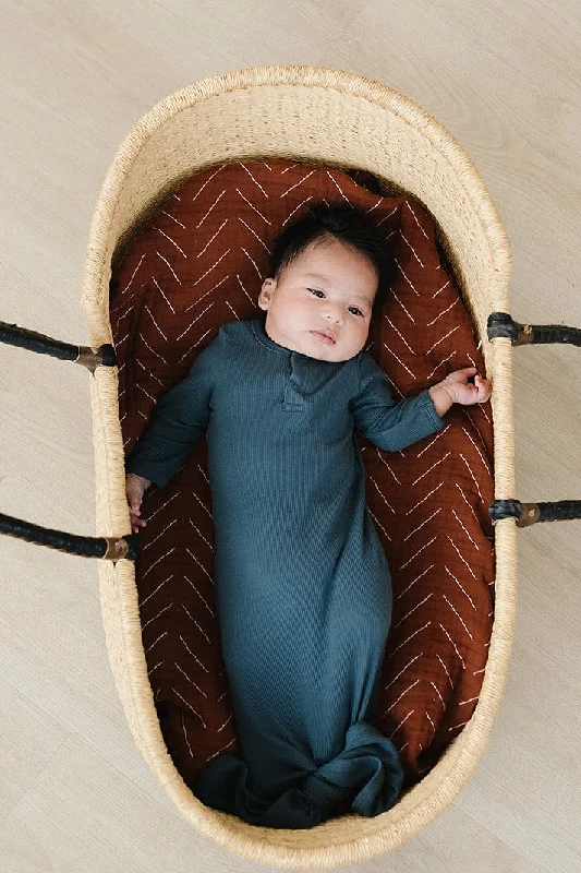 Navy Organic Cotton Ribbed Knot Gown