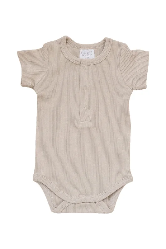 Oatmeal Organic Cotton Ribbed Snap Bodysuit