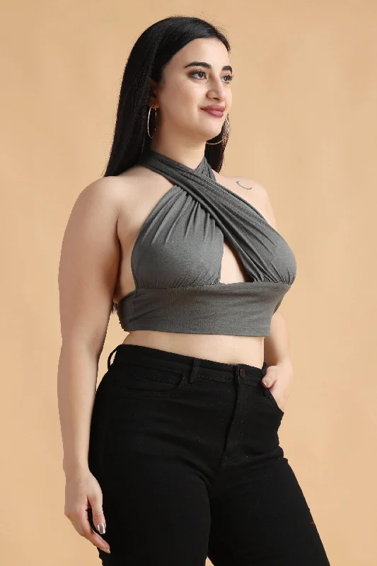 Grey Solid Multiway Crop Top