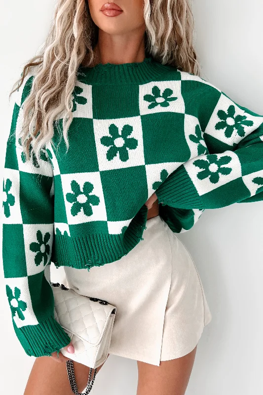 Beauty & Brains Checkered Floral Sweater (Green/Cream)