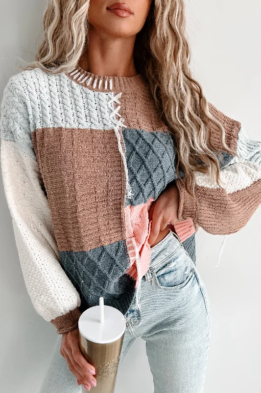 Giana Patchwork Sweater (Mocha/Sky/Multi)