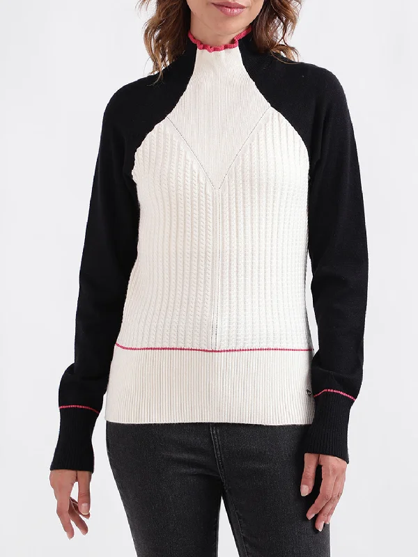 Iconic Women Colour blocked Full Sleeves High Neck Sweater