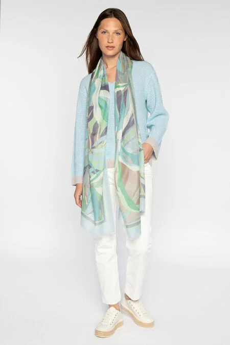 Kinross Cashmere Palm Print Scarf - Surf