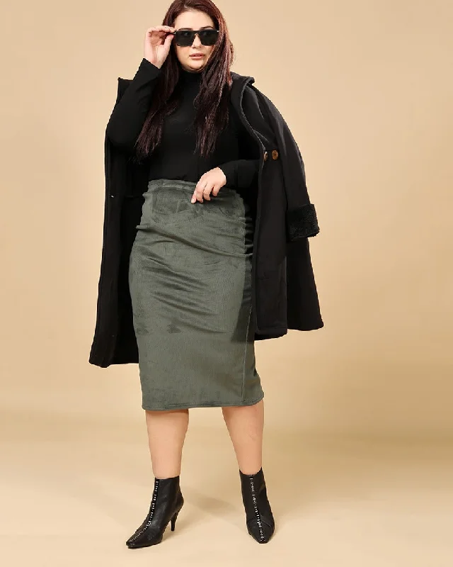 Solid Winter Skirt with Back Slit