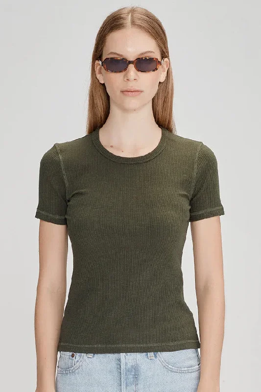 Commoners - Womens Base SS Ribbed Tee, Khaki