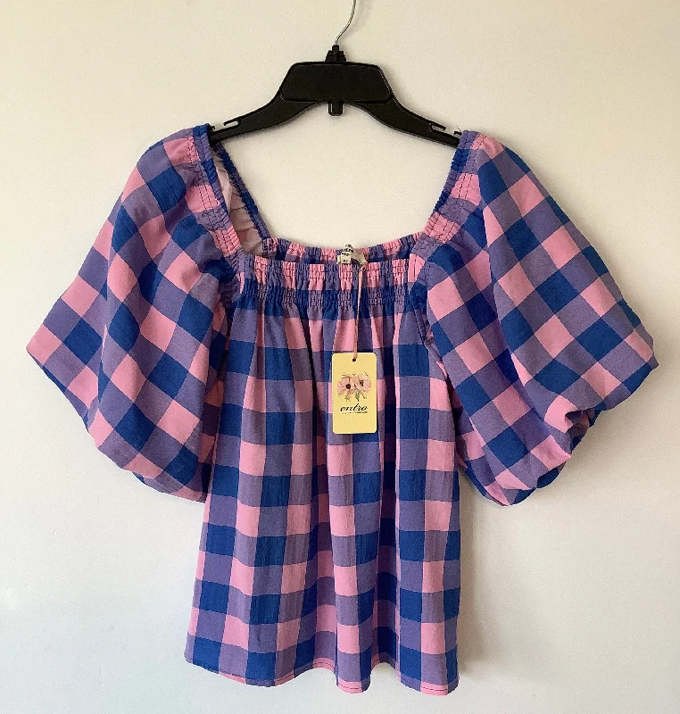 Top Short Sleeve By Entro In Plaid Pattern, Size: M