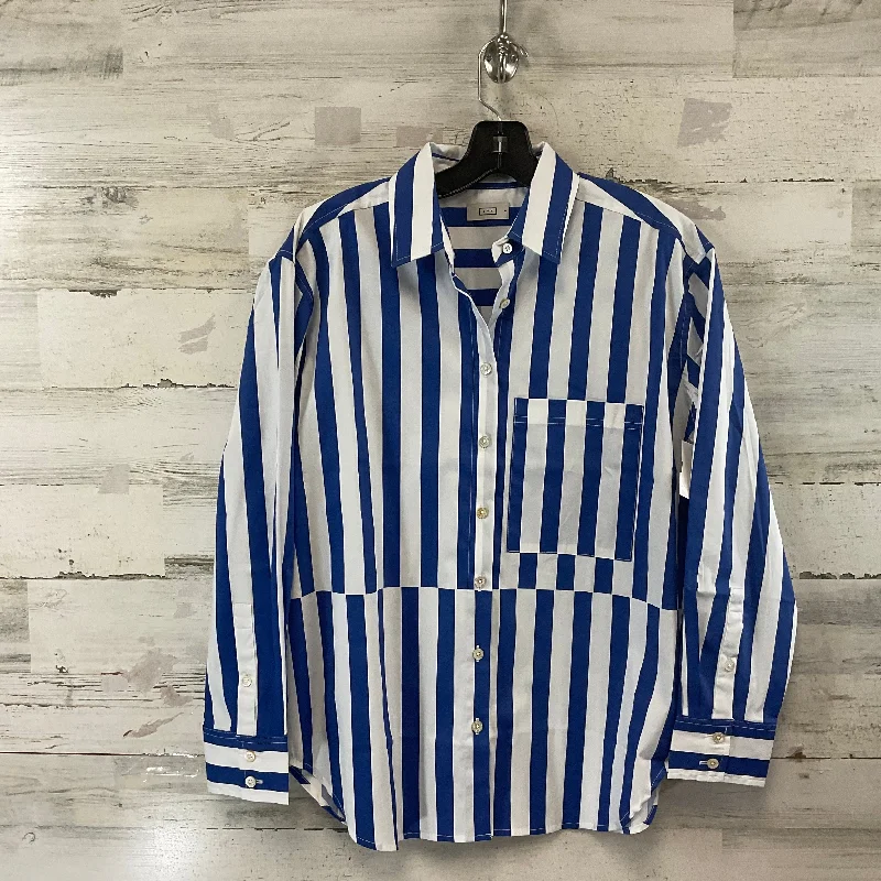 Blouse Long Sleeve By AYR In Blue & White, Size: S