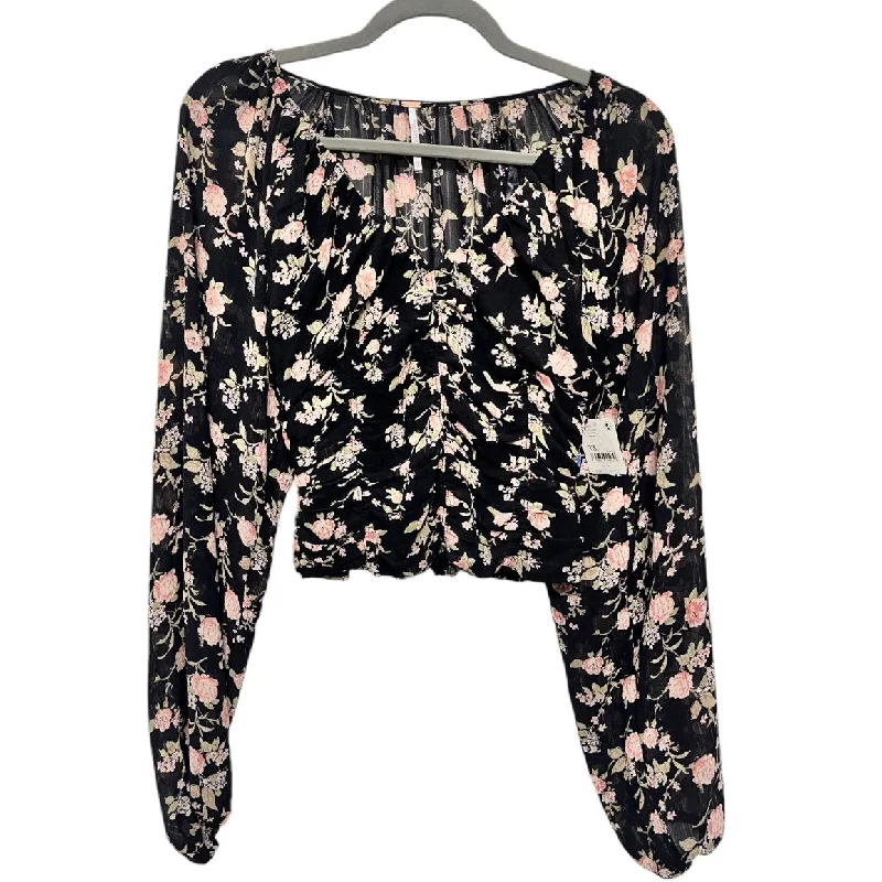 Blouse Long Sleeve By Free People In Black & Pink, Size: Xs