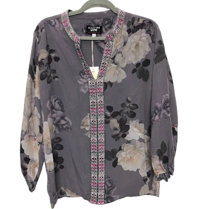 Blouse Long Sleeve By Johnny Was In Grey, Size: S