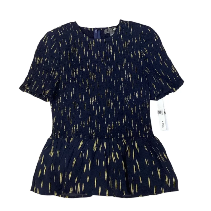 Blouse Short Sleeve By Aqua In Navy, Size: S