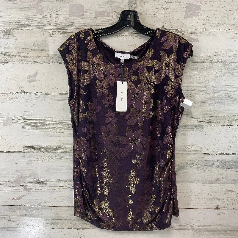 Blouse Short Sleeve By Calvin Klein In Purple, Size: M