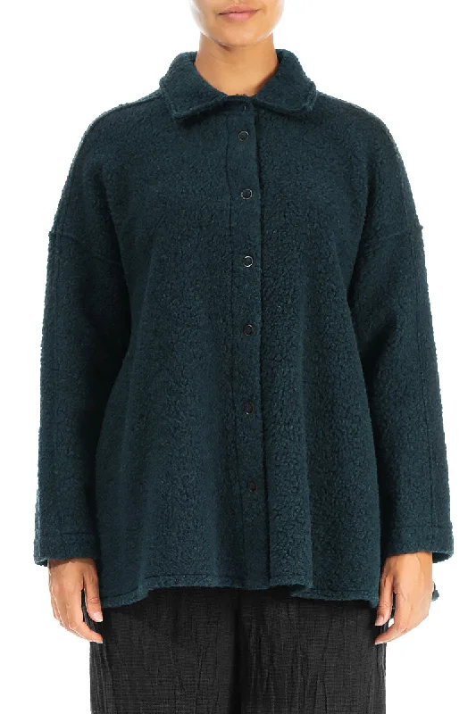 Collar Teal Plush Wool Cotton Shirt