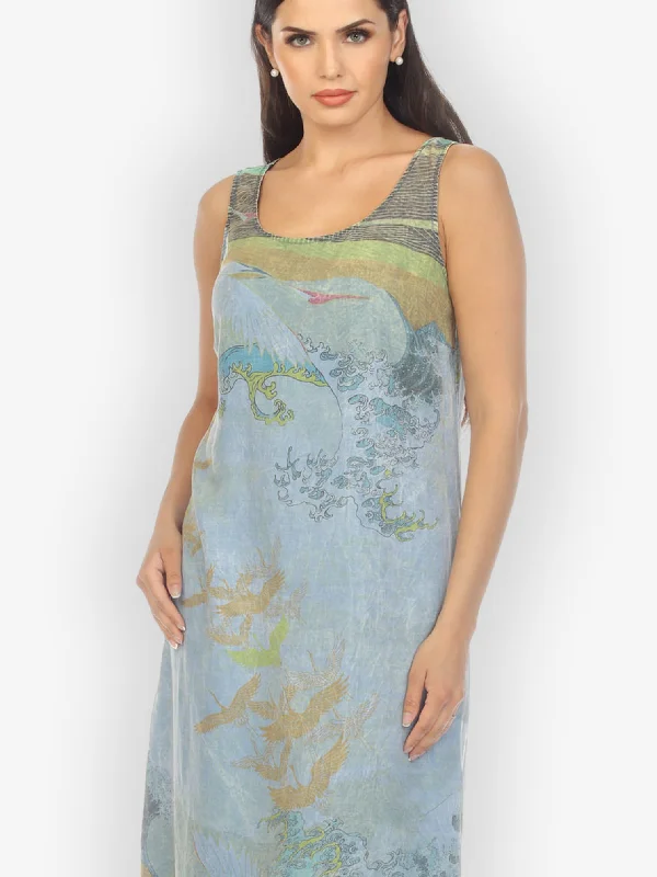 Crane Flying Sky Blue Tank Dress