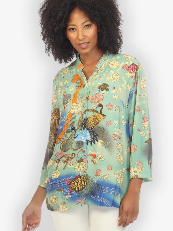 Crane Water Flower Citron Style Blouse