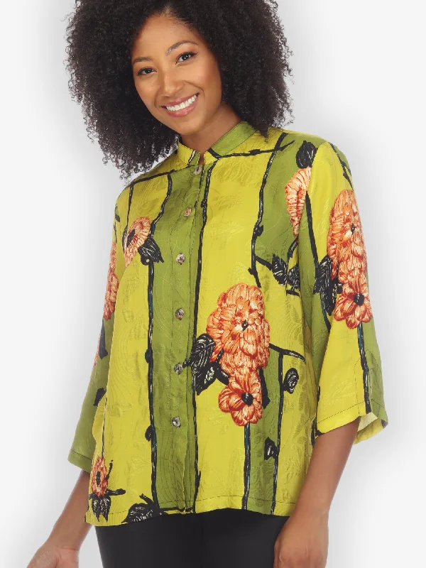 Flower on Lemon Silk Blouse