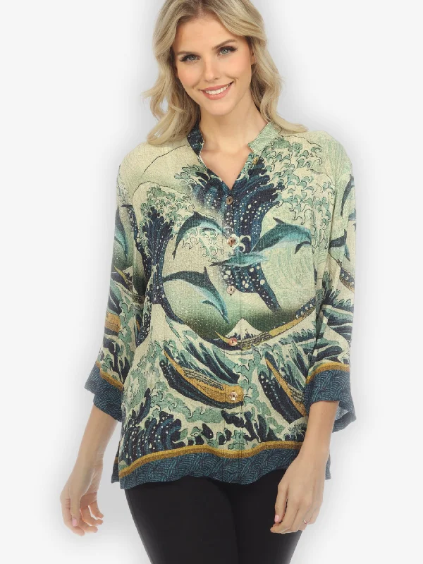 Japanese Wave Silk Blouse