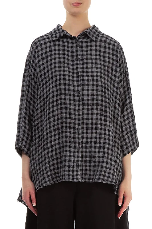 Loose Grey Check Linen Shirt