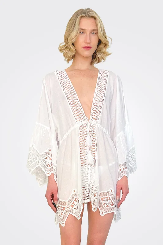 April Lace Coverup Mini Dress - White