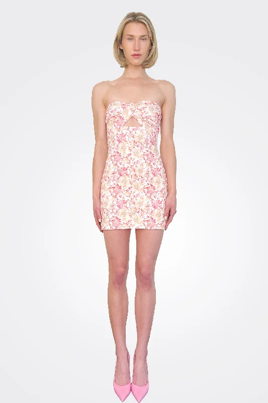 Cutout Strapless Mini Dress - Pink Floral