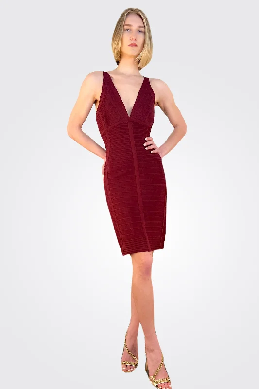 Deep V Mini Dress - Beet