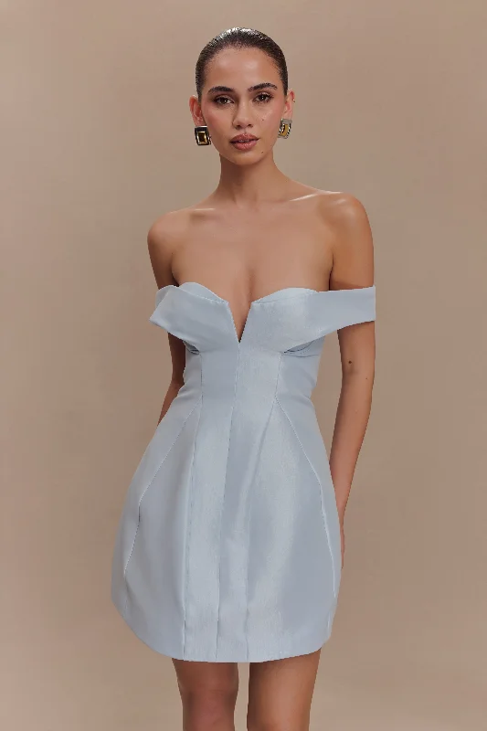 Diana Off Shoulders Mini Dress - Powder Baby Blue