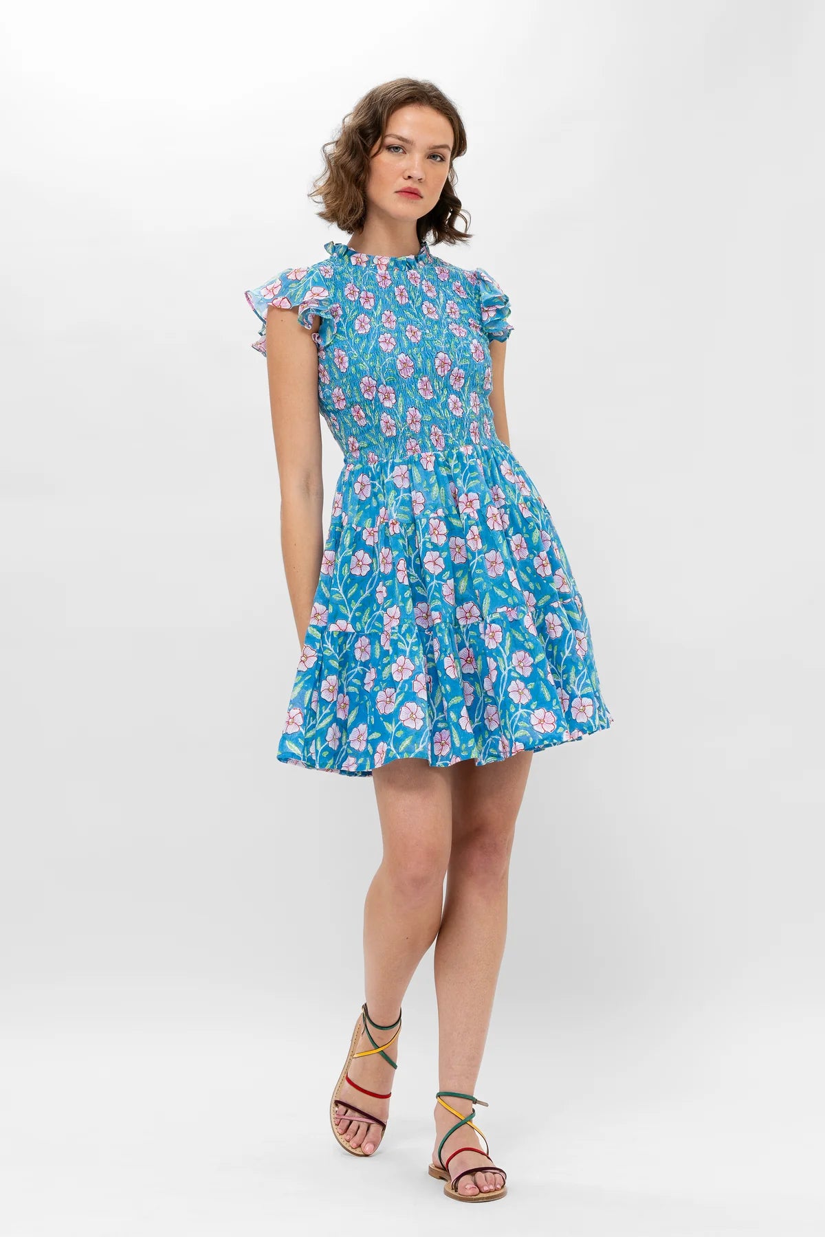 Smocked Flirty Short Dress - Amalfi Blue