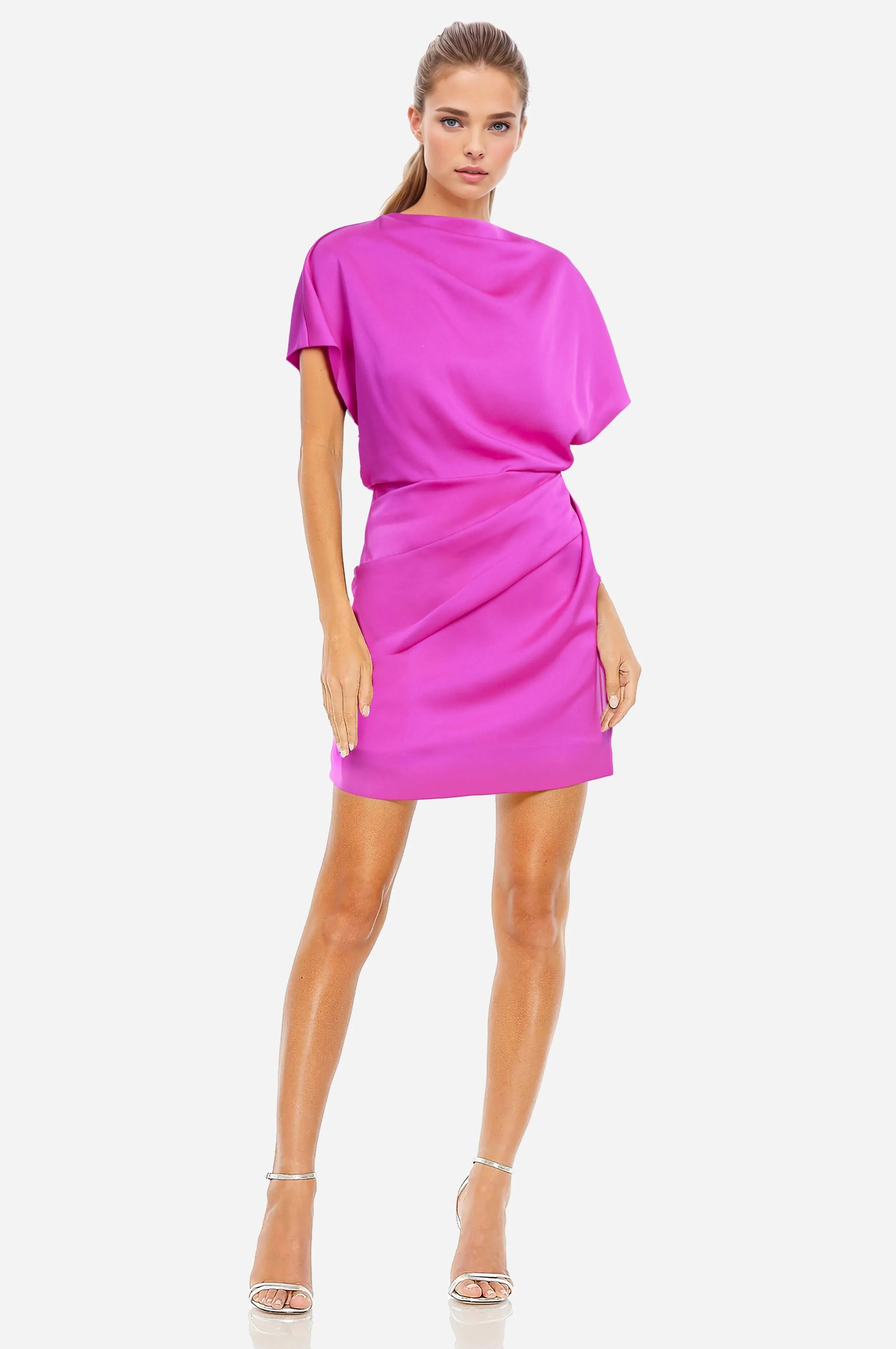 The Sienna Draped Mini Dress - Fuchsia