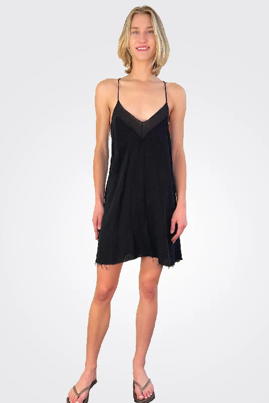 V Neck Mini Dress - Black