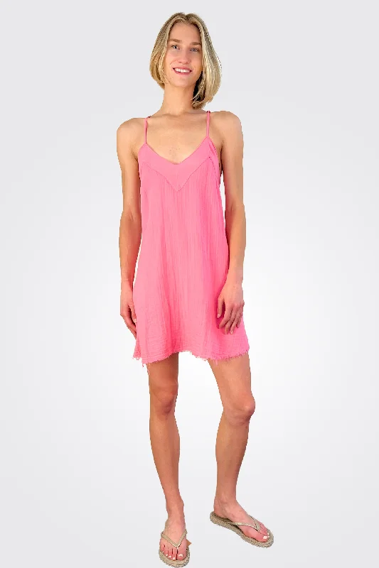 V Neck Mini Dress - Pink