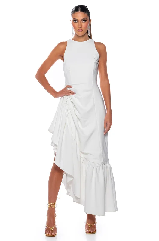 DANCE WITH ME RUCHED WAIST SLEEVELESS MAXI DRESS