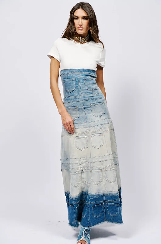 DENIM ON DENIM LAYERED MAXI DRESS