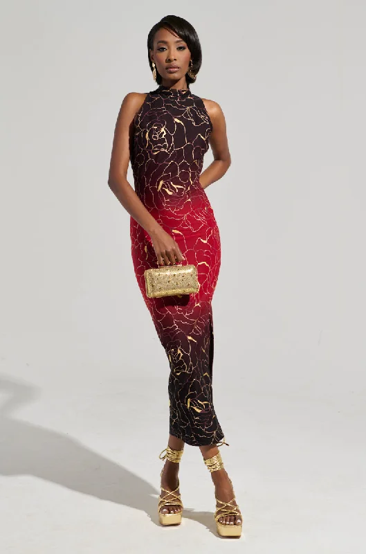 IRIS METALLIC OMBRE PRINTED MIDI DRESS