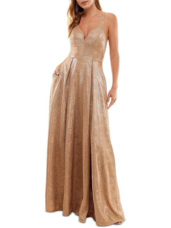 Juniors Womens Pleated Long Evening Dress