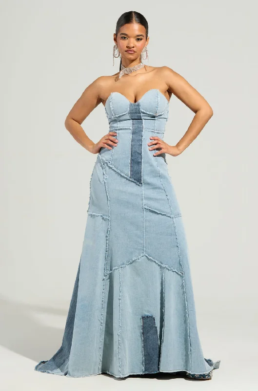 IT'S BRITNEY PATCHWORK DENIM MAXI DRESS