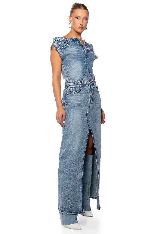 RULE THE WORLD DENIM MAXI DRESS