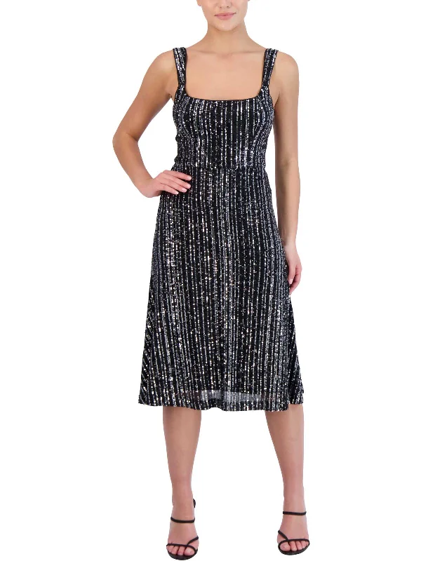 Womens Sequined Knee-Length Midi Dress