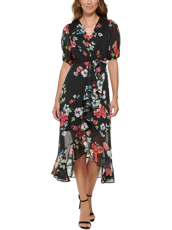 Womens V-Neck Calf Midi Dress