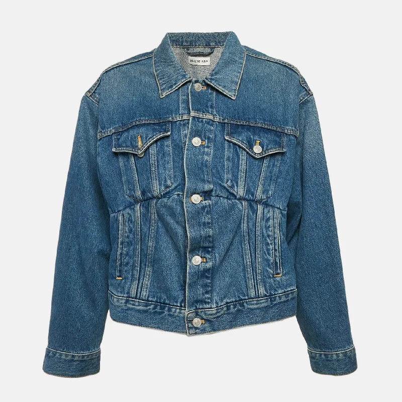 Balenciaga Blue Denim Dart Detail Button Font Jacket