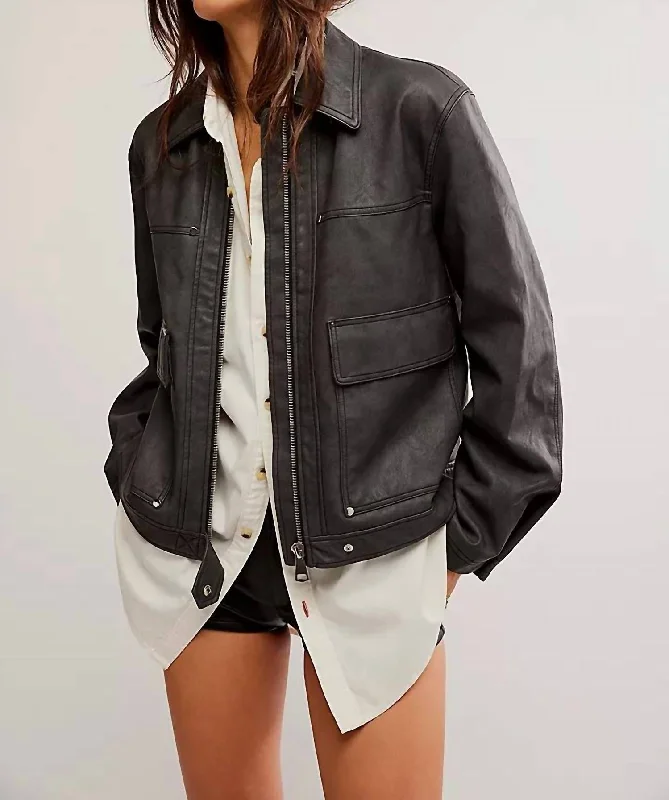 Blair Vegan Leather Jacket In Charcoal Combo