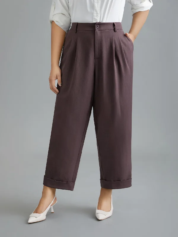 Cuffed Hem Pleated Straight Leg Pants