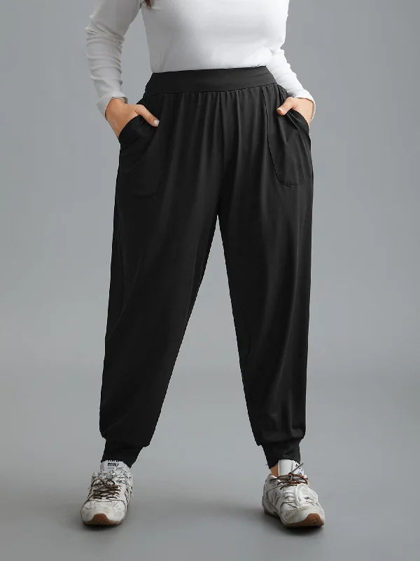 Elastic Waist Mid-Rise Yoga Jogger Pants