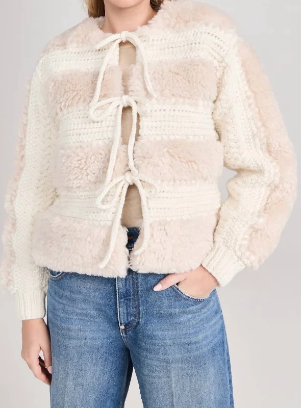 Gisele Faux Fur Applique Jacket In Cream