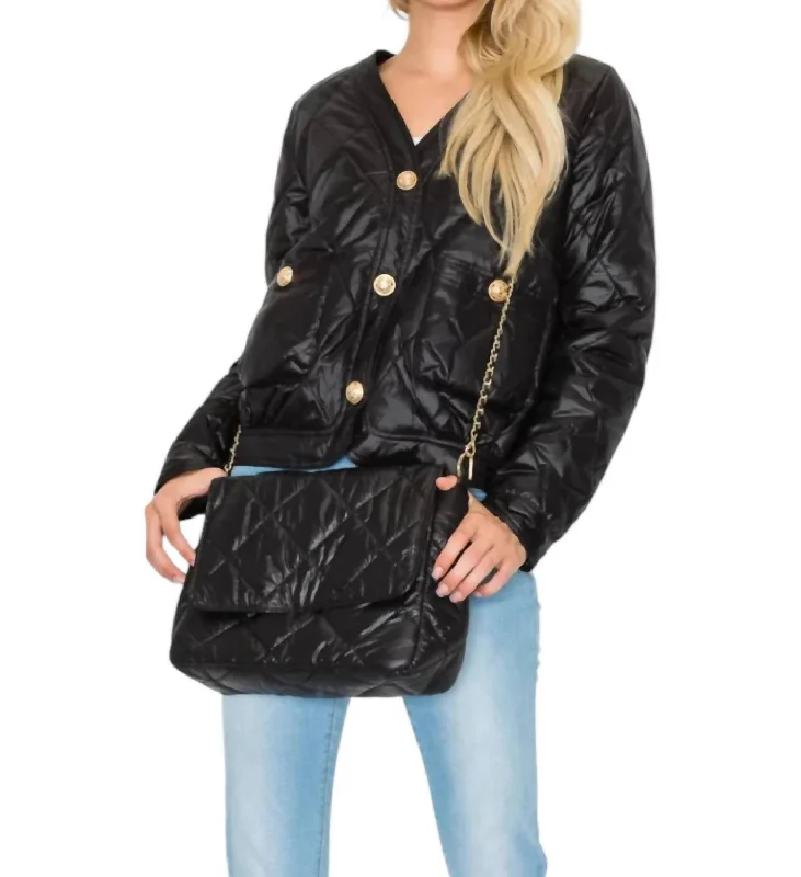 Johya Puff Jacket Matching Crossbody Bag In Black