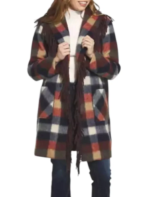 Kourtney Plaid Coat In Brown Multi