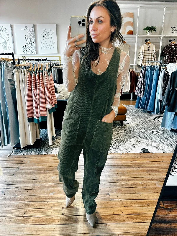 Olive Corduroy Overalls