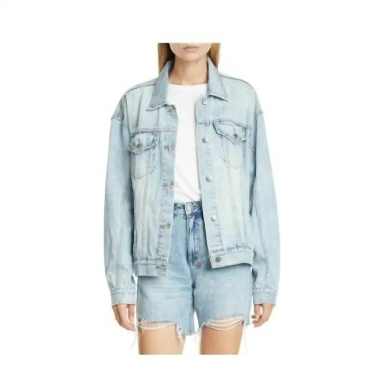 Oversized Karma Denim Jean Jacket In Blue Faded Light Wash