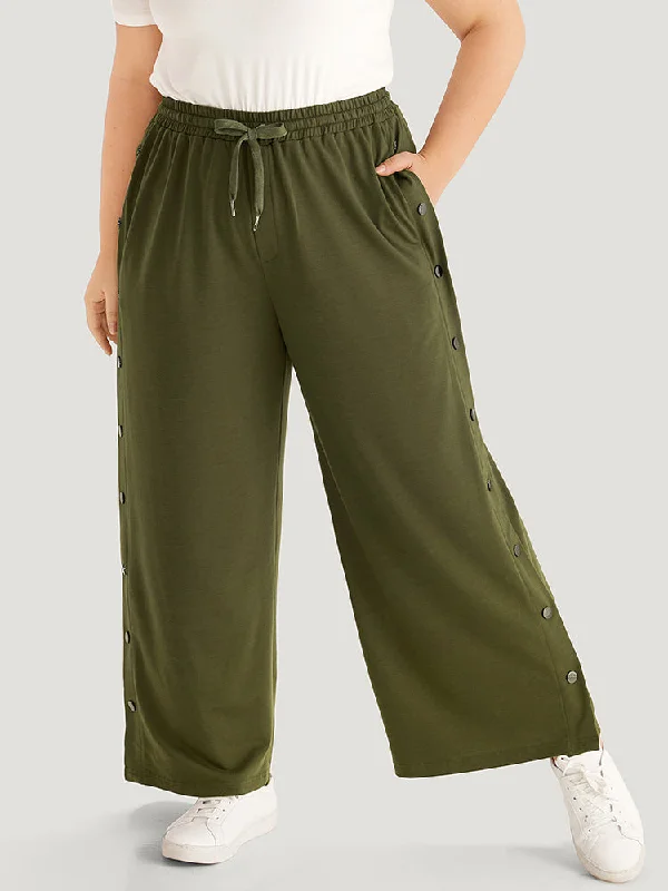 Plain Pocket Elastic Waist Button Detail Drawstring Sweatpants