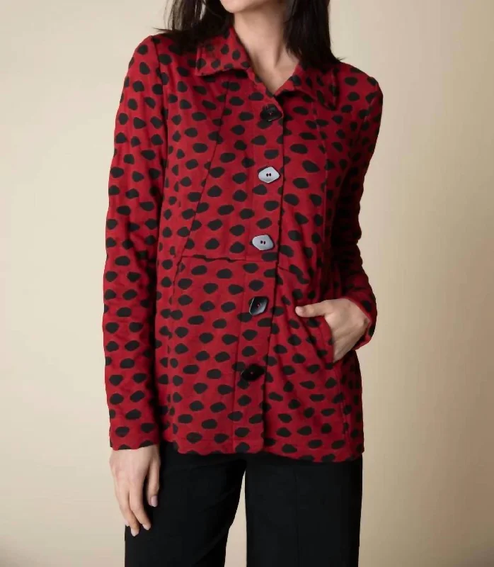 Seamed Pocket Jacket In Red/black Polka