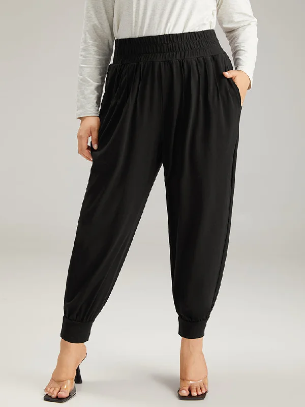 Solid Shirred Pocket Harem Sweatpants